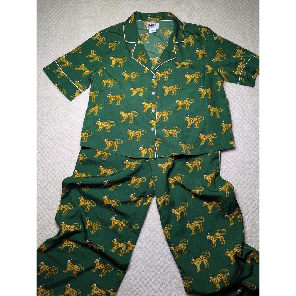 Bouffants & Broken Hearts Leopard Pajama Set Green Size S